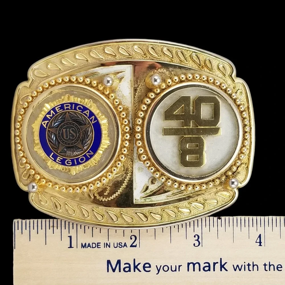 E & J Enterprises American Legion 40 &‎ 8 Gold Tone Western Style Belt Buckle
